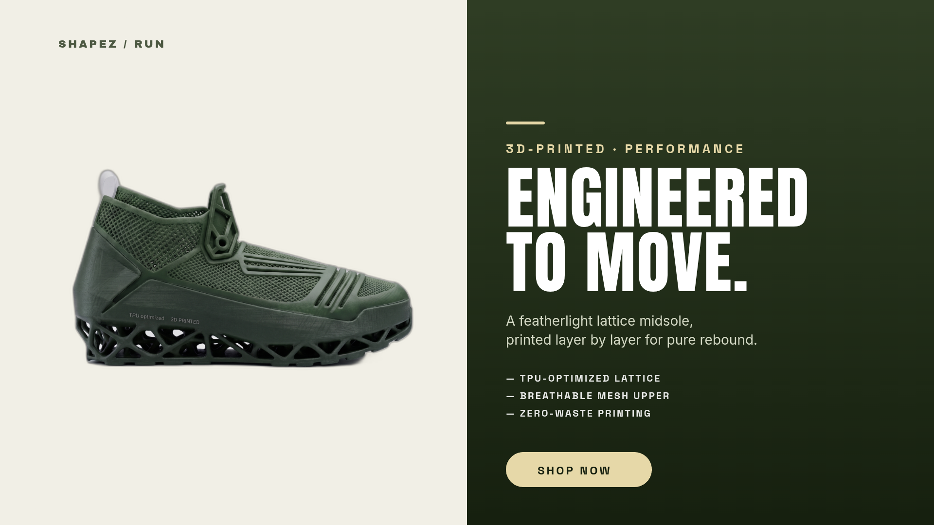 3D-printed shoes marketing poster generated with shapez.ai